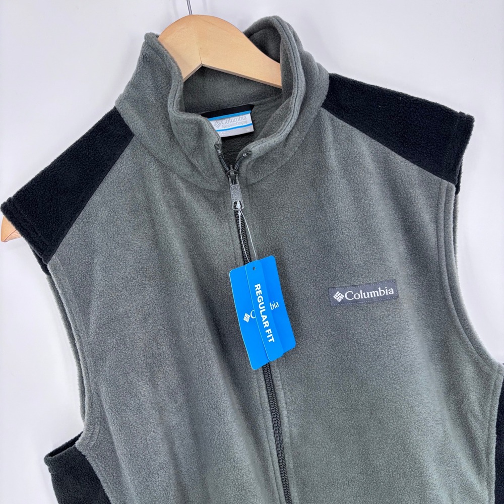 Columbia Steens Mountain Fleece Vest Mens Size M Gray Full Zip Outdoor Hiking